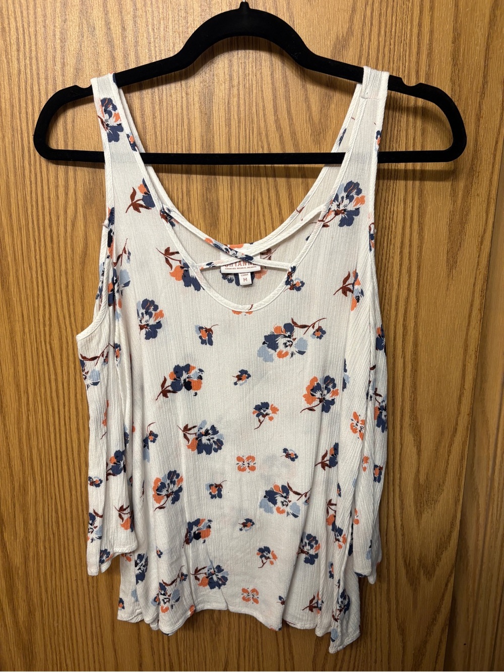 Shyanne White Tank Top with Navy and Orange Floral Print